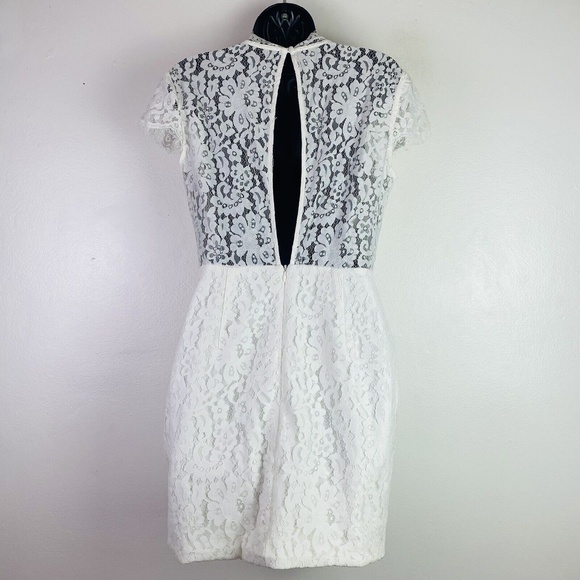 Keepsake Women's High Neck Mini White Lace Sheath Cutout Back Dress Size Large - Picture 5 of 10